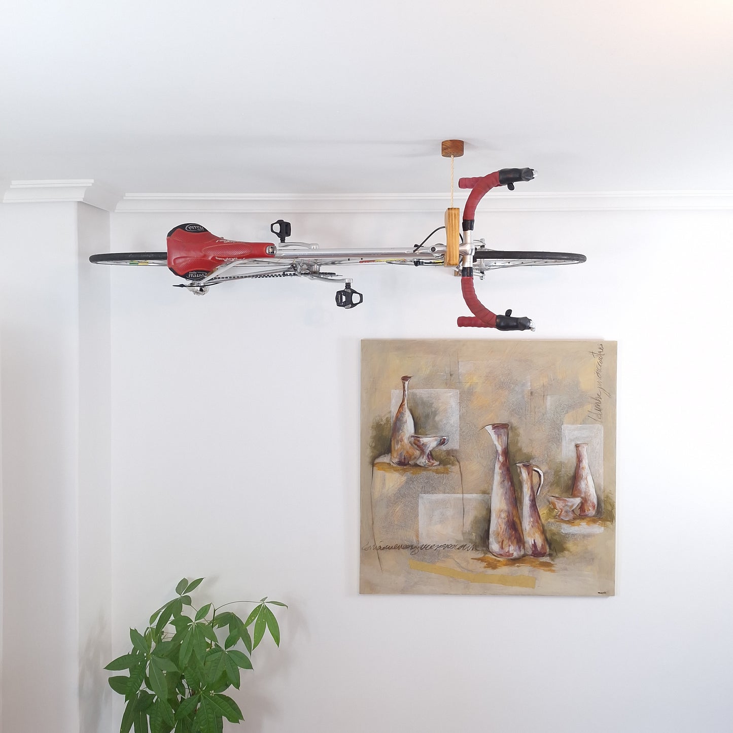 Wooden Ceiling Bike Mount – Minimalist Bike Storage for Small Spaces
